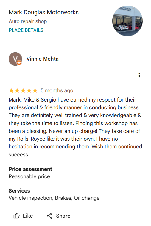 Review of Mark Douglas Motorworks By Vinnie Mehta